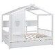 preview thumbnail 10 of 12, Full Pine Wood House Bed with Trundle Bed, Bookcase Bed with Storage Shlef & Roof,Semi-enclosed Design,for Kids Girls Boys,White
