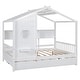 preview thumbnail 23 of 50, Pine Wood House Bed with Trundle Bed, Bookcase Bed with Storage Shlef & Roof, Semi-enclosed Design, for Kids Girls Boys