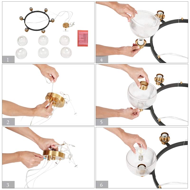 Ourin Modern 6-Light Wagon Wheel Chandelier for Dining Room Bedroom - Brass Black - D30.9"xH6.5"