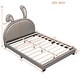 preview thumbnail 4 of 17, Full Size Platform Bed, Cute Leather Platform Bed with Rabbit Ornament, Upholstered Day Bed Frame, Low Profile Single Bed