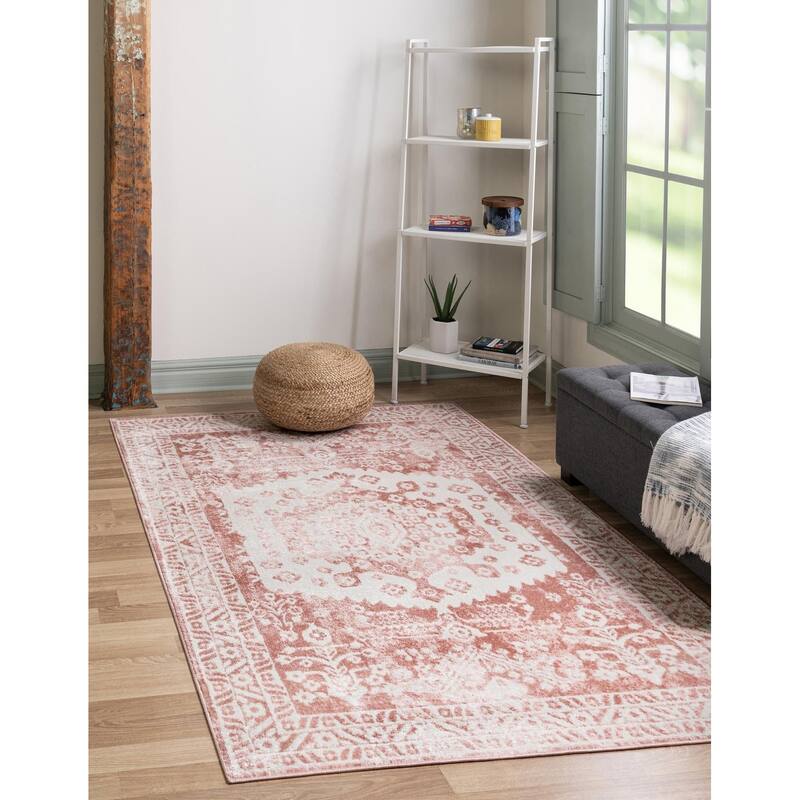 Contemporary Trabzon Collection Area Rug - Pink-Ivory - 9'x12'