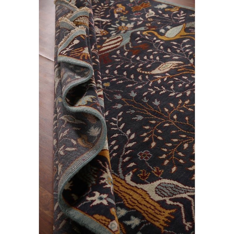 Animal Pictorial Tabriz Indian Area Rug Hand-Knotted Wool Carpet - 7'9"x 9'10"