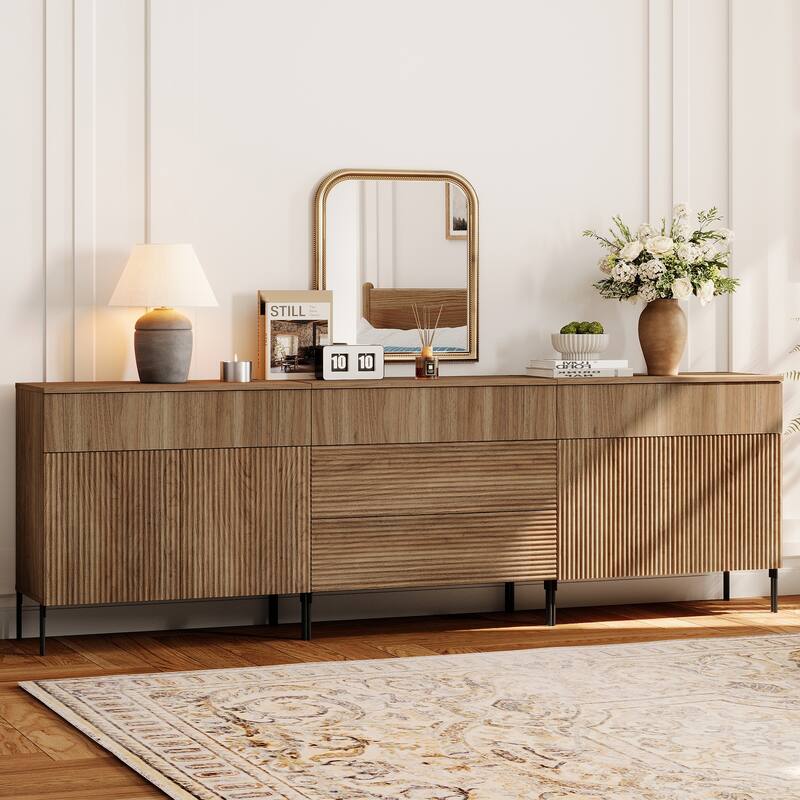 94.5" Modern Reeded 5-Drawer Dresser Set For Bedroom, Minimalist Chest Of Drawers With Storage