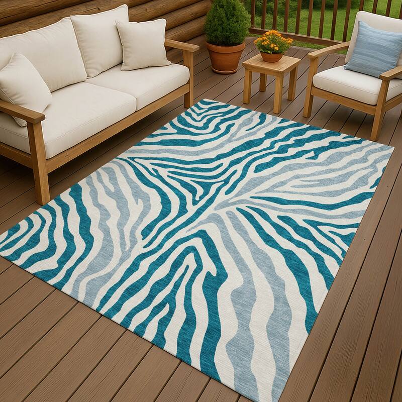 Machine Washable Indoor/ Outdoor Modern Prints Chantille Rug