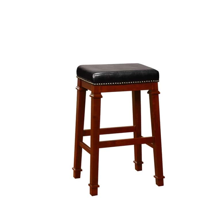 Linon Elle Black Faux Leather Backless 31.01-inch Bar Stool - Dark Cherry