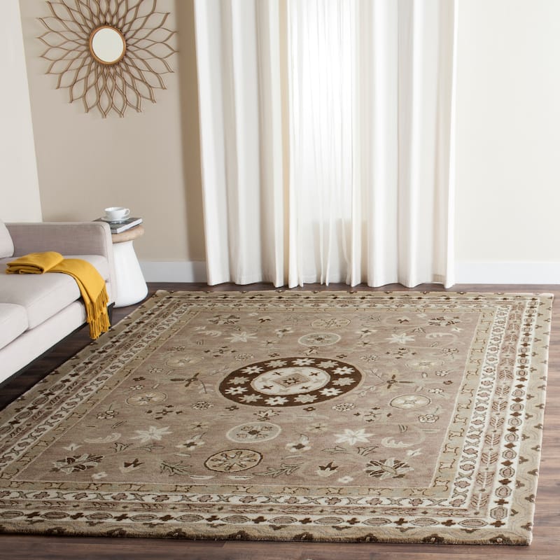 SAFAVIEH Handmade Bella Jakoba Modern Floral Wool Rug - 6' x 9' - Taupe/Light Grey