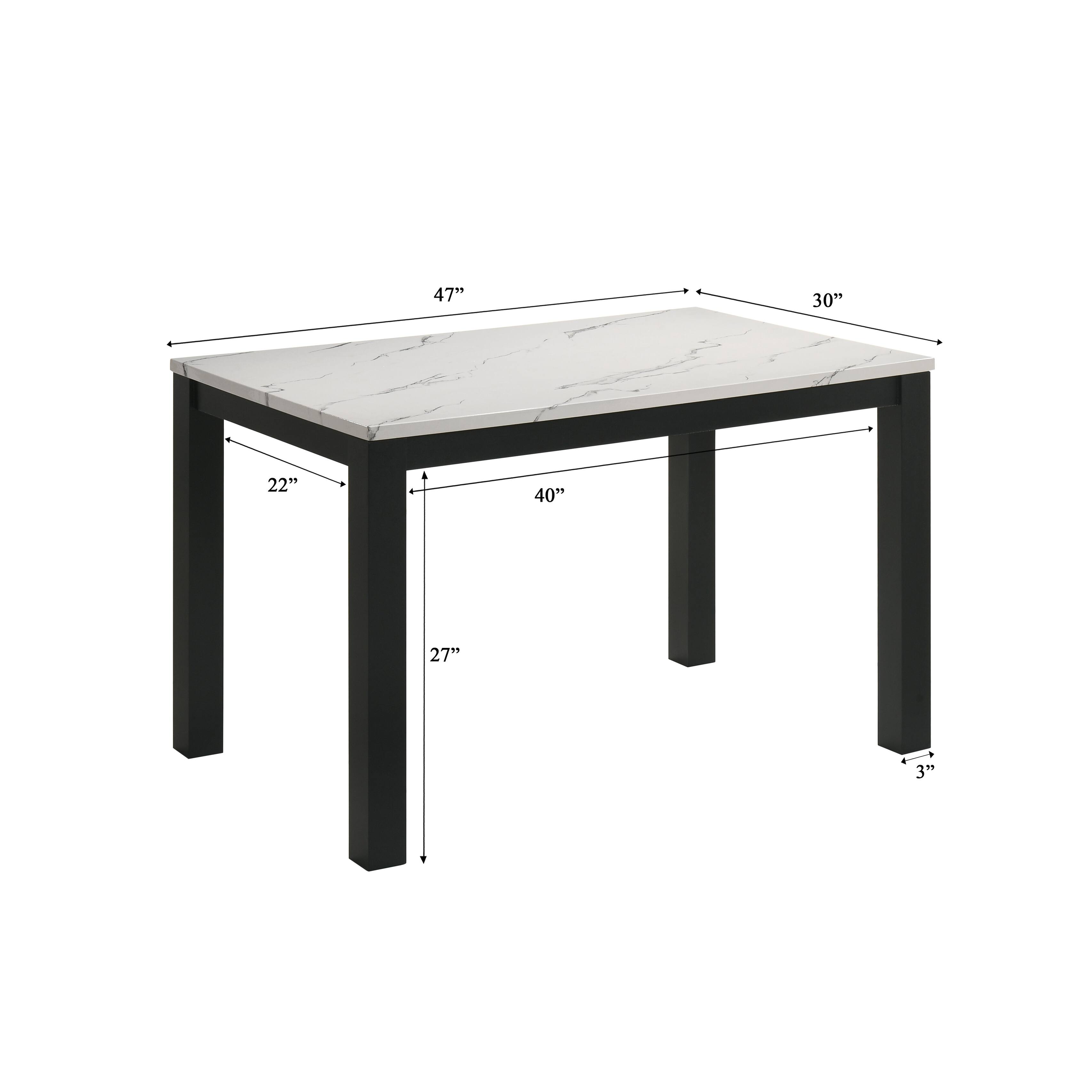 Rectangular Dining Table With White Faux Marble Top And Black Finish