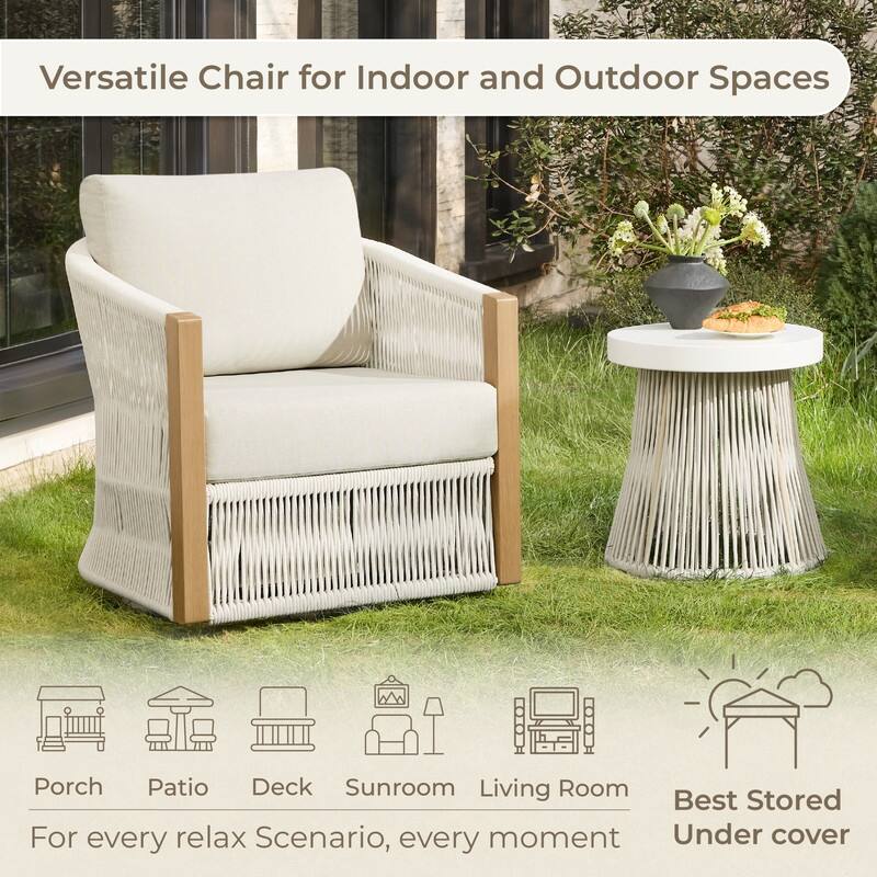 Carlos Modern Swivel Accent Chair with Handwoven Rope For Living Room