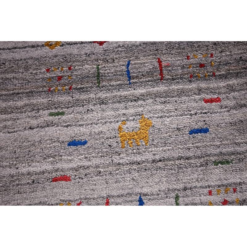 Tribal Striped Gabbeh Indian Area Rug Handmade Wool Carpet - 5'2"x 7'9"