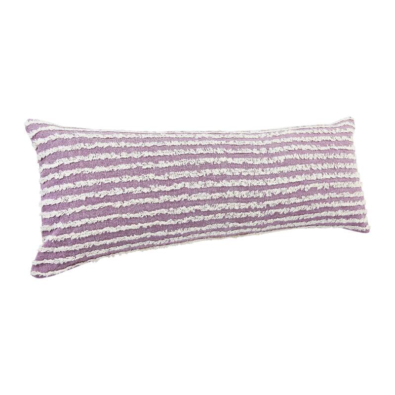 HomeRoots 14" X 36" Purple And Cream 100% Cotton Striped Zippered Pillow
