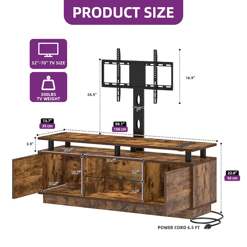 Moasis Modern TV Stand and LED Light Entertainment Center with Mount & Power Outlet