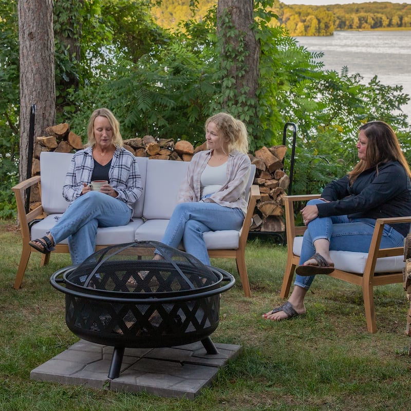 36" Fire Pit Steel with Black Finish Crossweave with Spark Screen