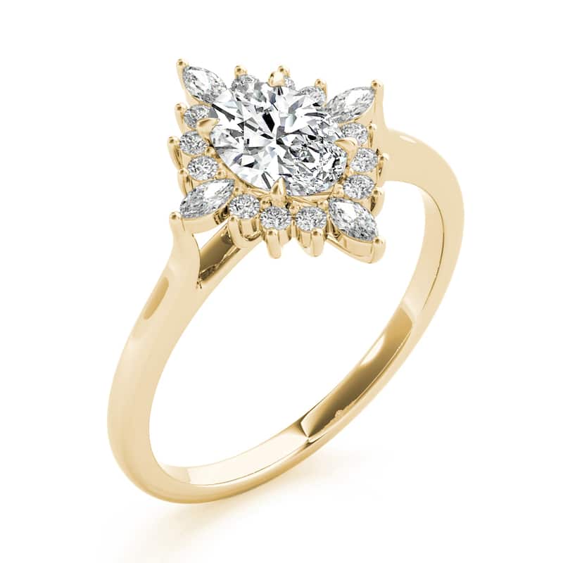 Auriya 14k Yellow Gold Lab Grown Oval Diamond Halo Engagement Ring 0.50 to 5.00 ct. tw. (F-G VS)