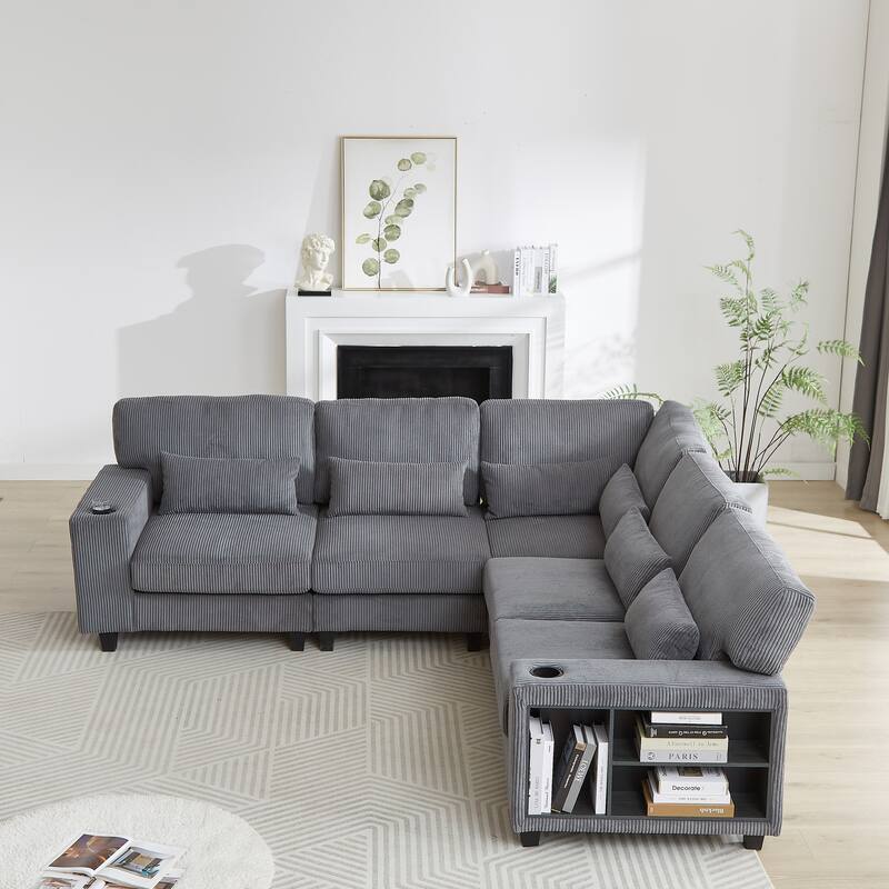 102.75" Corduroy L-Shaped Modular Sectional Sofa with Storage