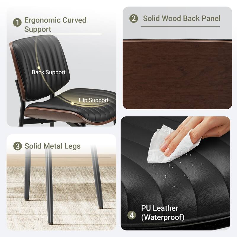 Tapered Metal Leg Dining Chairs - Mid-Century Styled Seating with Button-Tufted PU Leather & Ergonomically Curved Back
