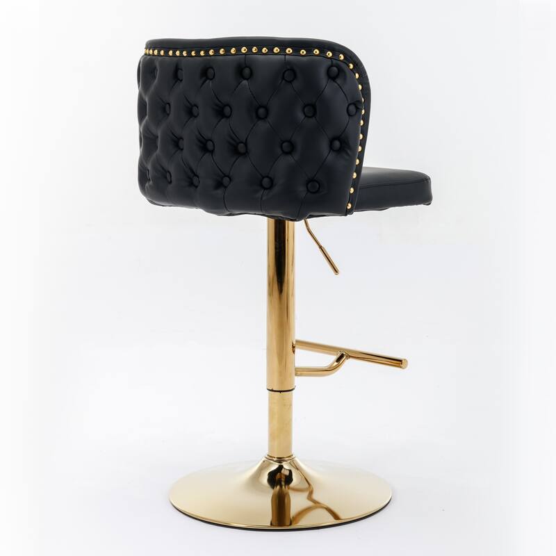 A&A Furniture Set of 2 Swivel PU Leather Bar Stools with Fully Tufted Back, Adjustable Height for Kitchen Island & Pub - Black