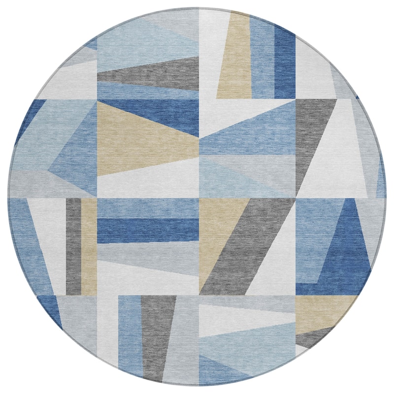 Machine Washable Indoor/ Outdoor Contemporry Mosaic Chantille Rug