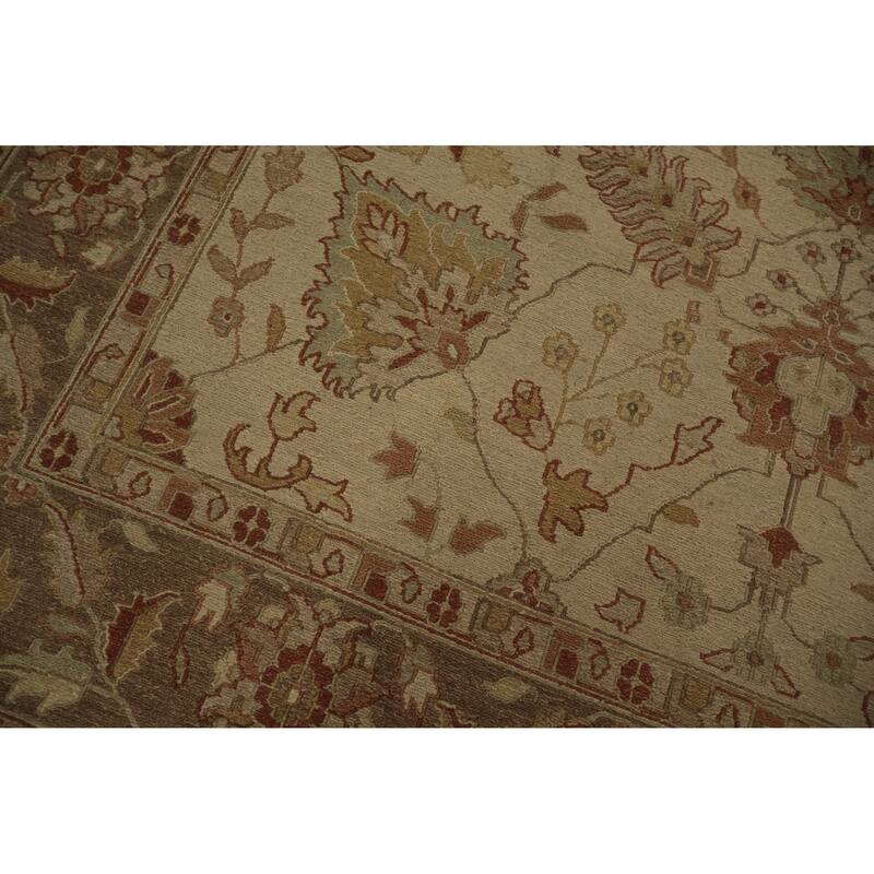 Hand Knotted Oriental 100% Wool Carpet Transitional All-Over Beige & Ivories Oushak Area Rug - 11' 10'' X 8' 9''