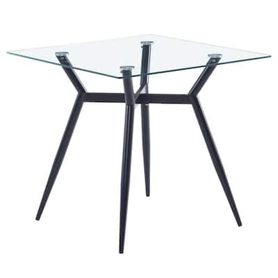 Square Tempered Glass Dining Table with Tapered Legs Black