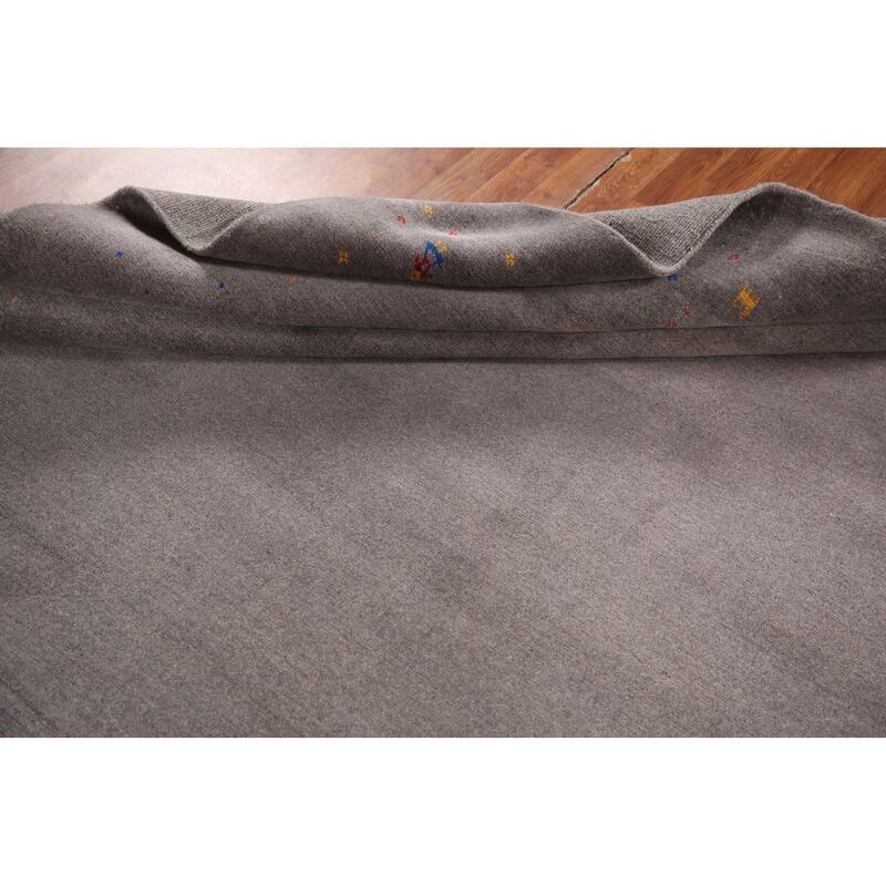 Gray Gabbeh Oriental Area Rug Hand-Knotted Wool Carpet - 9'4" x 12'2"