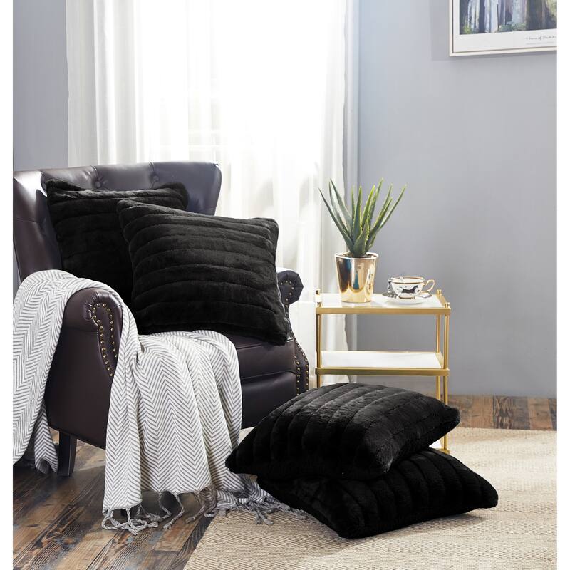 Supermink Soft Solid Throw Pillow Covers Set of 4, NO INSERT - Jet Black