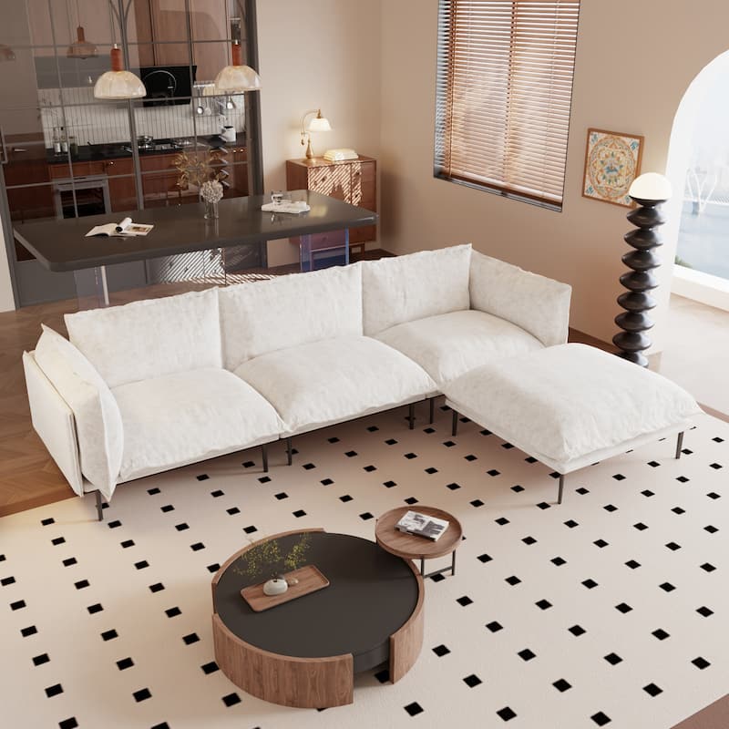 111.02'' Down Filled Sectional Sofa Couch Chenille Fabric Upholstery L-Shaped Sofa with Ottoman