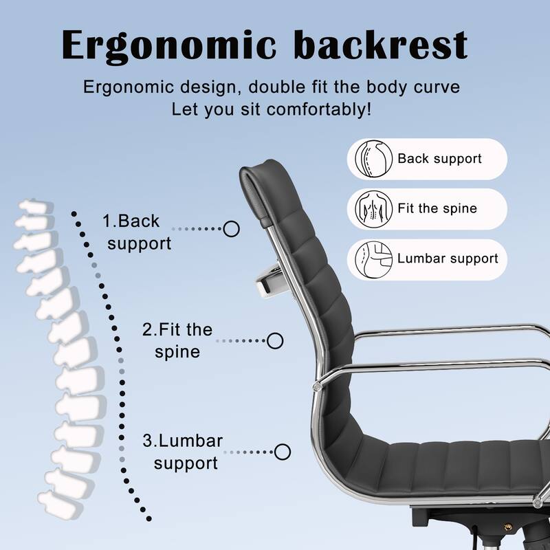 CAROCC Ribbed Computer Office Chair Swivel Lift tilt function Ergonomic Premium Leather Desk Armchair