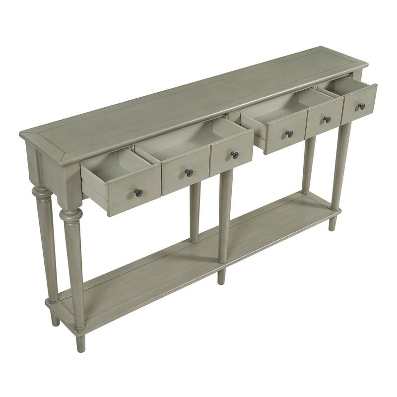 Entryway Table With 4 Drawers, Retro Console Table With Open Shelf For Entryways, Living Rooms,And Hallways