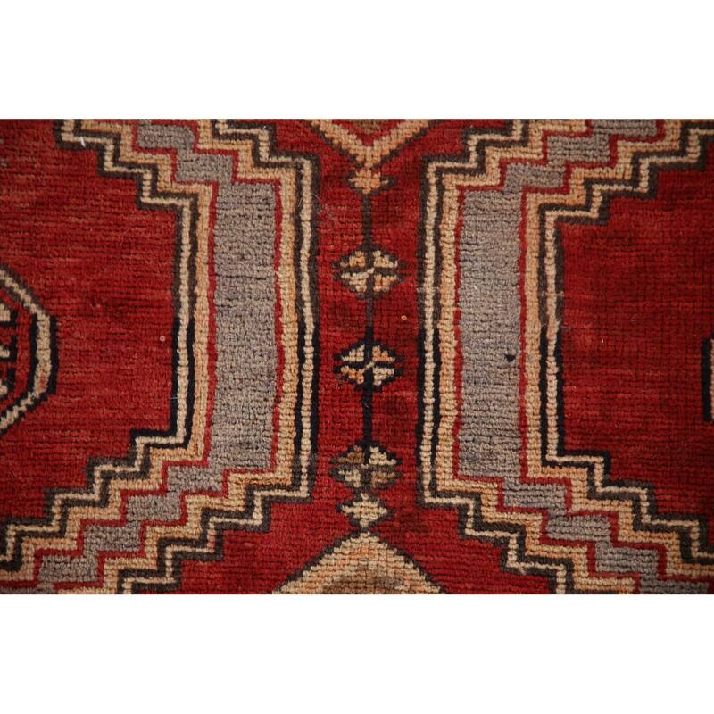 Red Ardebil Persian Runner Rug Handmade Vintage Wool Carpet - 3'0"x 12'0"