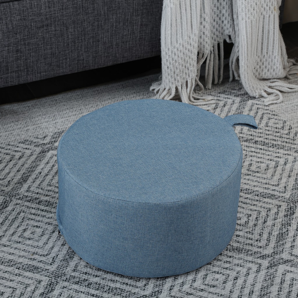 Adeco Linen Round Ottoman Footrest with Handle