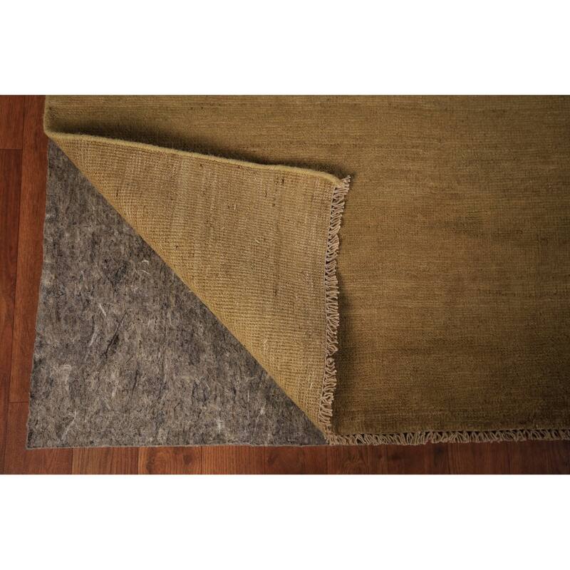 Modern Gabbeh Oriental Area Rug Hand-Knotted Green Wool Carpet - 7'5" x 9'9"