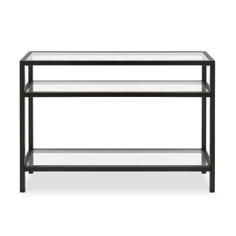 Sivil Rectangular Contemporary Metal/Glass Console Table in Blackened Bronze