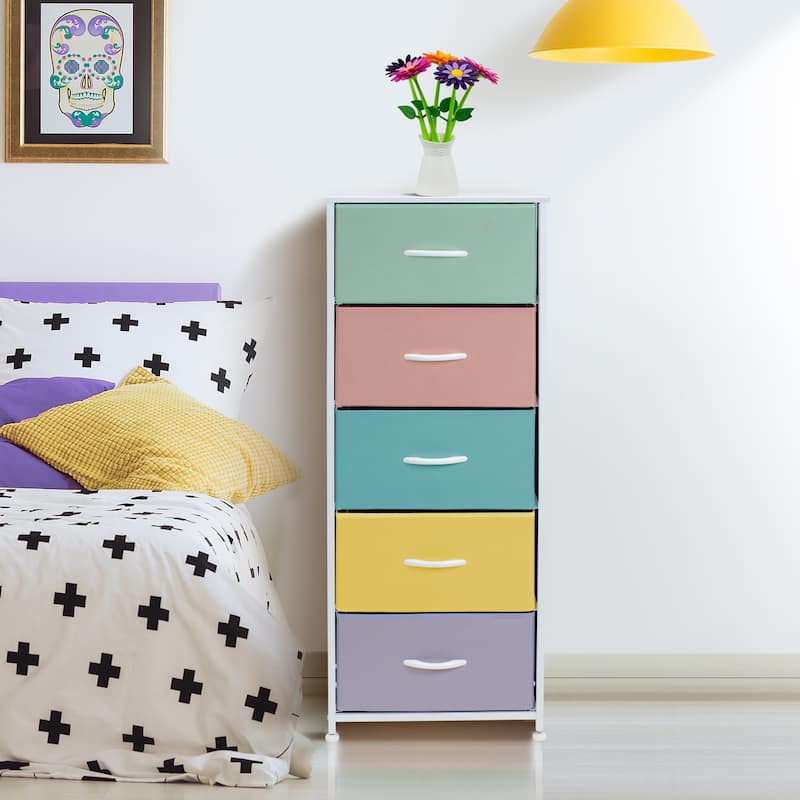Dresser w/ 5 Drawers Furniture Tall Storage Organizer Unit for Bedroom