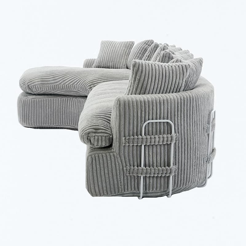 127"Corduroy L-Shaped Sectional Sofa with High-Resilience Foam, 10 Back Cushions, and No Assembly Required