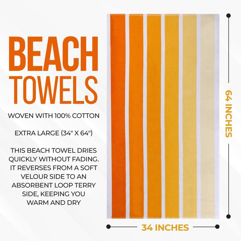 Superior Faded Stripes Cotton Velour Quick-Dry Oversized Beach Towel