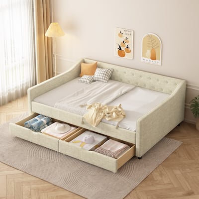 Upholstered Daybed with Button on Back and Piping on Arms