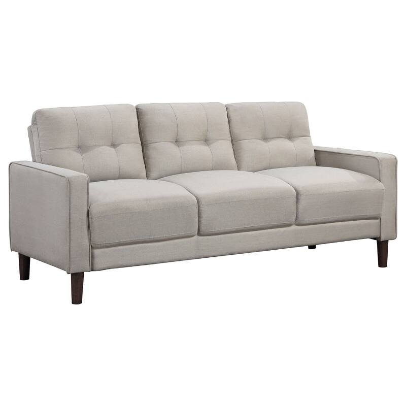 Bow 2pc Sofa Set with Track Arms and Tapered Legs, Beige Grid Tufted Fabric