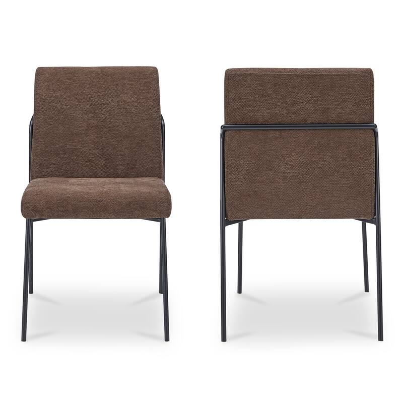NADAAL STUDIOS Soryn Dining Chair, Curved Metal Frame, Foam Cushioned Seat and Back, Dark Brown Upholstery - Set of 2