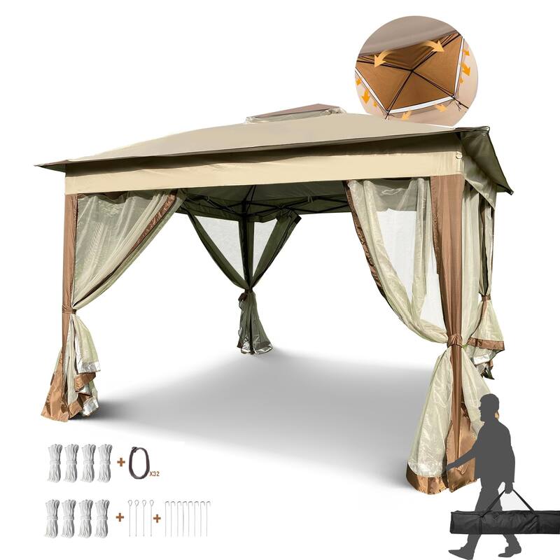 Outdoor 2-Tier Soft Top Event Tent Gazebo Canopy With Removable Zipper Netting