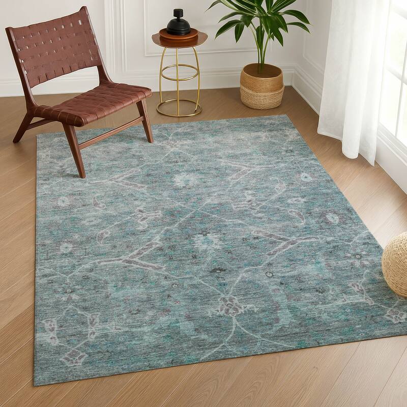 Machine Washable Indoor/ Outdoor Vintage Traditional Chantille Rug