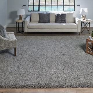 Gertmenian Ultimate Solid Smoke Grey Plush Shag Area Rug - Bed Bath ...
