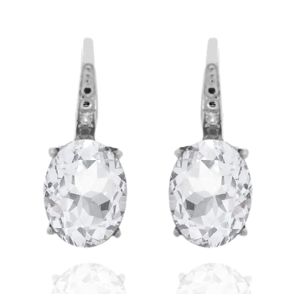 925 Sterling Silver White Topaz and Diamond Earrings