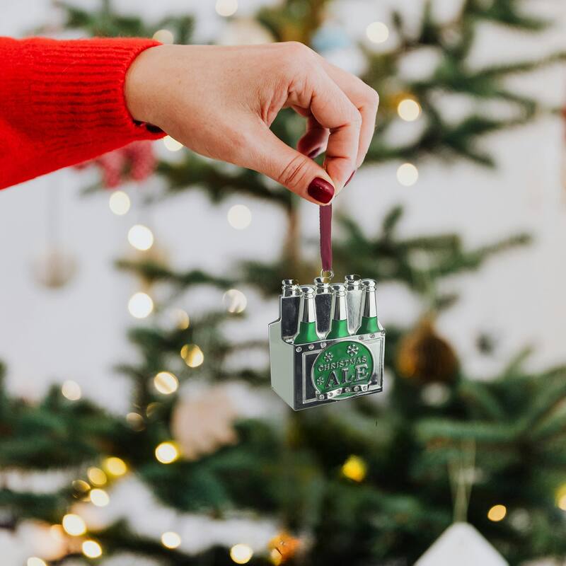 3" Green and Silver "CHRISTMAS ALE" Ornament with European Crystals