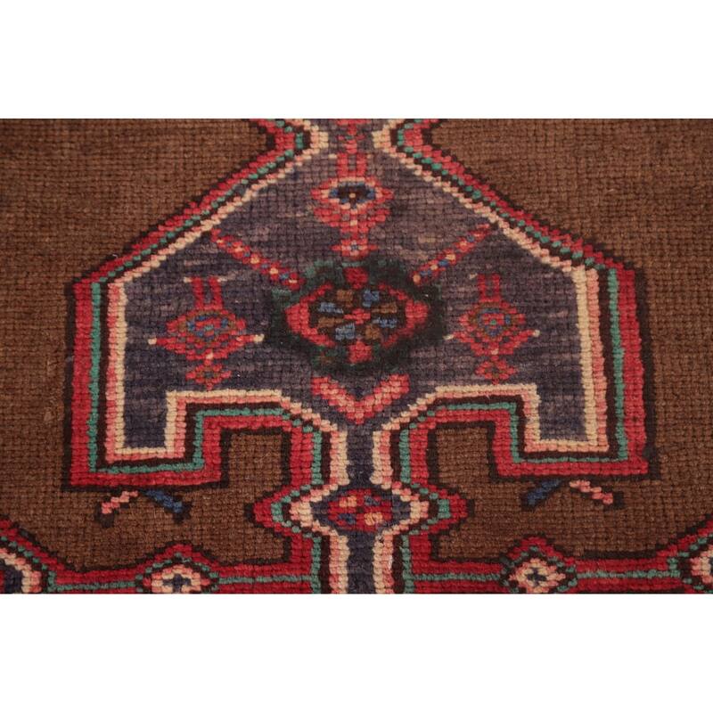 Brown Geometric Hamedan Vintage Persian Area Rug Handmade Wool Carpet - 4'6"x 7'1"