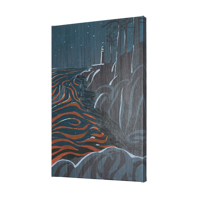 Sea Bay At Night III (30 x 45 ) Canvas Art Print