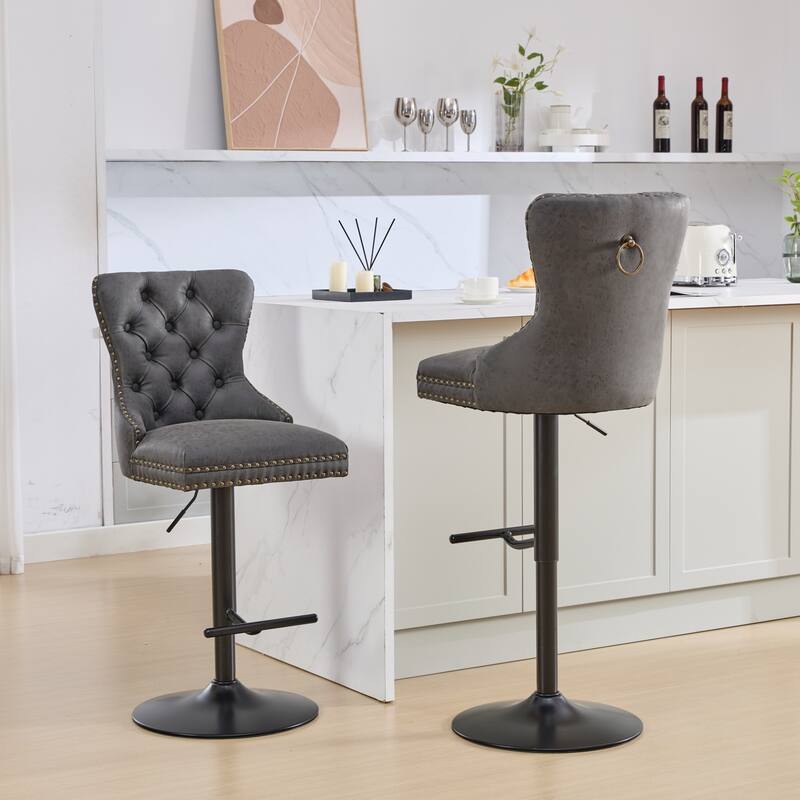 GDF Studio - Riveton Modern PU Upholstered Swivel Bar Stools with Tufted Backs (Set of 2)