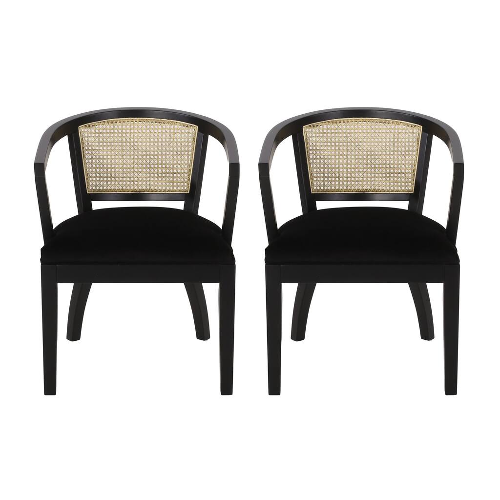 Dining Side Chair Set of 2, Classic Ivory Cane Back, Black Wood Finish