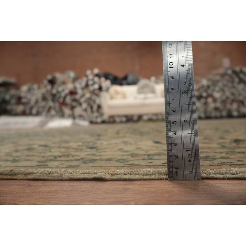 Hand Knotted Oriental 100% Wool Carpet Traditional Floral Navy Blue & Blues Tabriz (Haj Jalili) Area Rug - 12' 11'' X 9' 4''