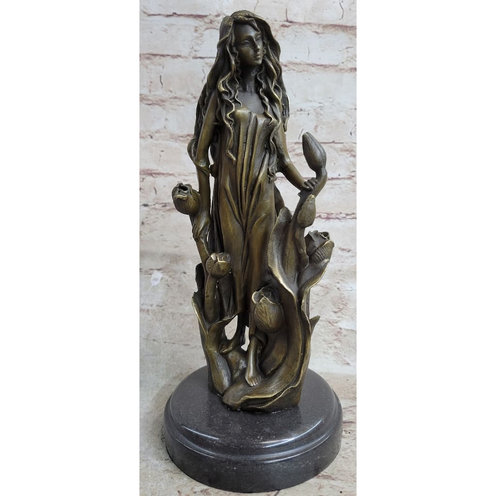 Western 100 Percent Pure Bronze Marble Art Flower Girl Sculpture Home Office Decor