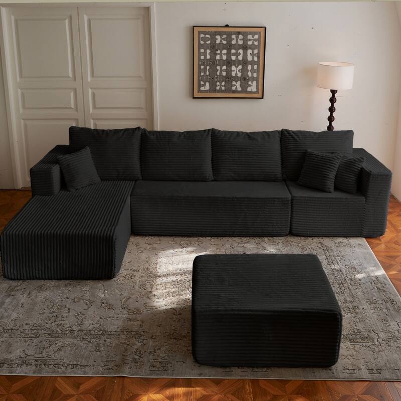 133.86" Modern U-Shape Cloud Modular Sectional Sofa with 1 Ottoman, No Assembly Required